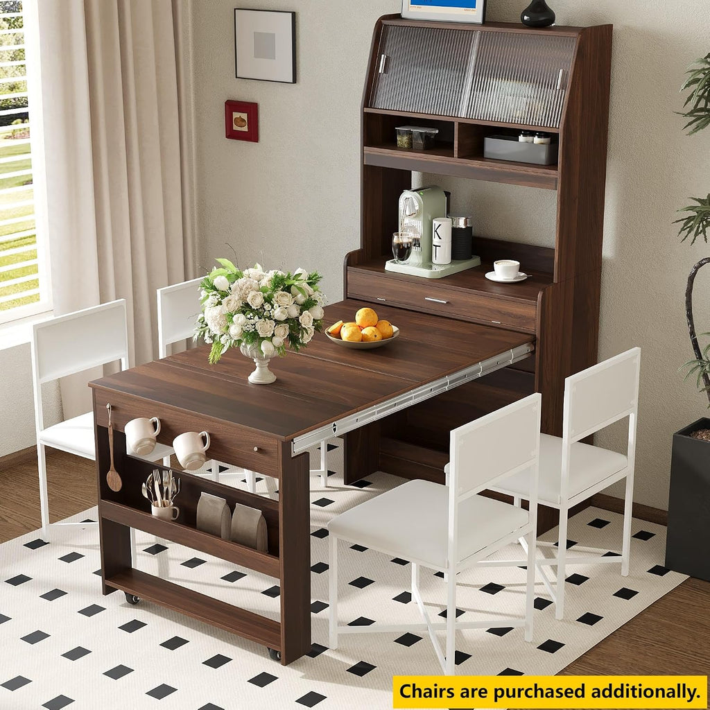 roomfitters 69" Kitchen Pantry Organizers and Storage Kitchen Cabinet with Extendable Dining Table and Coffee Bar, Walnut