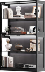 AMERLIFE 45-Inch RGB Display Cabinet with Glass Doors | 70 H x 45 W x 16 D In, 4-Tier Storage, Adjustable Glass Shelves, RGB LED Lights, Press-to-Open Doors, Black
