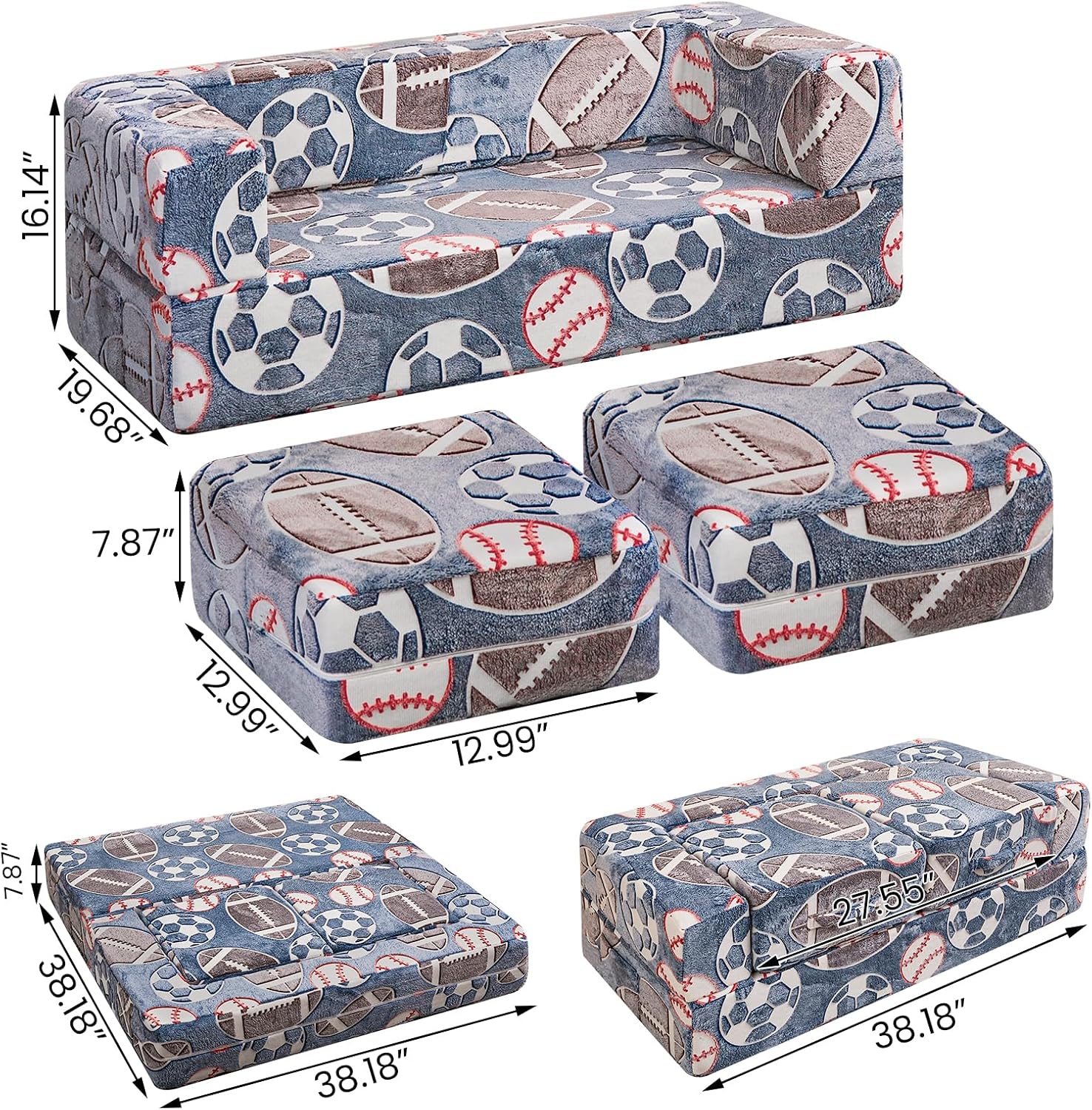 Cvortll Modular Kids Play Couch, Glow in Dark Kids Sofa, Child Sectional Sofa, Toddler Play Couch Fold Out Kid Sofa for Playroom & Bedroom Furniture for Boys Girls, Ball