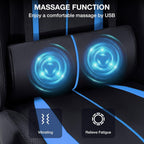 HOFFREE RGB Gaming Chair with Speakers Massage Computer Gaming Chair with LED Lights and Footrest High Back Video Game Chair for Adults Blue and Black