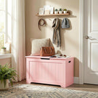 JungleA 30'' Box Storage Chest Trunk, Wooden Storage Bench Organizer Box Shoe Blanket Chest, w/2 Safety Hinges, for Living Room, Bedroom, Entryway, Pink