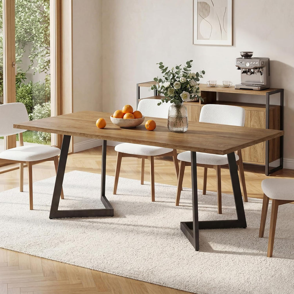 Tribesigns Rectangular Dining Table for 6, 62 Inches Farmhouse Dinner Table with Metal Legs, Wooden Small Kitchen Table for Dining Room, Small Spaces, Apartments