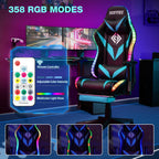 HOFFREE Gaming Chair with Bluetooth Speakers and Led Lights Massage Video Game Chair with Footrest Reclining High Back Computer Gamer Chair Blue and Black