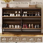 Shoe Storage Cabinet for Entryway with 4 Flip Drawers, Wooden Shoe Organizer Cabinet with Adjustable Shelf, Slim Freestanding Shoe Rack for Entryway, Hallway, Living Room, Walnut