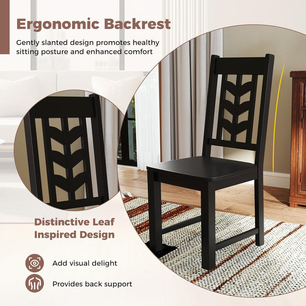Giantex Wooden Dining Chairs Set of 2, Kitchen Chairs w/Rubber Wood Frame & Leaf-Shaped High Back, Max Load 400 LBS, Farmhouse Armless Dinette Side Chairs for Living Dining Room Restaurant, Black