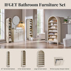 IFGET 71" Tall Arched Shoe Storage Cabinet, 8 Tiers 16 Pairs Wooden Shoe Rack with 3 Adjustable Shelves, Freestanding Shoe Closet Shelf Organizer for Entryway, Hallway, Living Room (Cream)