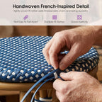 PURPLE LEAF Outdoor French Round 30" Bar Stool Set of 2 Oversized Backless Stackable Bar Chairs with Rattan Wicker Bamboo Print Aluminum Frame for Patio Island Poolside Bistro Deep Blue