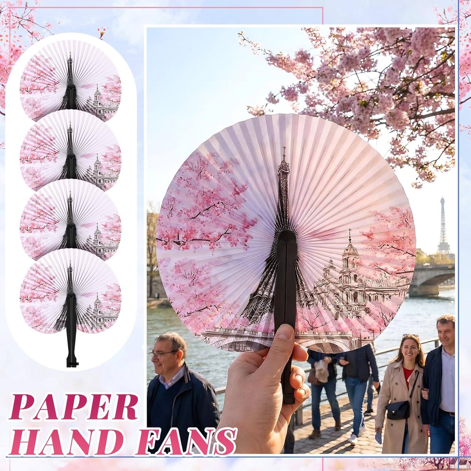 Taiyin 24 Pcs Eiffel Tower Paper Fans Party Supplies Decorative Folding Handheld Fans Favors for Summer Holiday Wedding Birthday Gifts Party Supplies