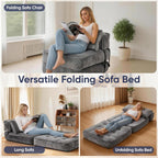 Folding Sofa Bed, Convertible Single Sleeper Chair with Back Support & Pillow, Multifunctional Fold Out Chair Bed for Small Space Living Room Bedroom Guest Office (Grey)