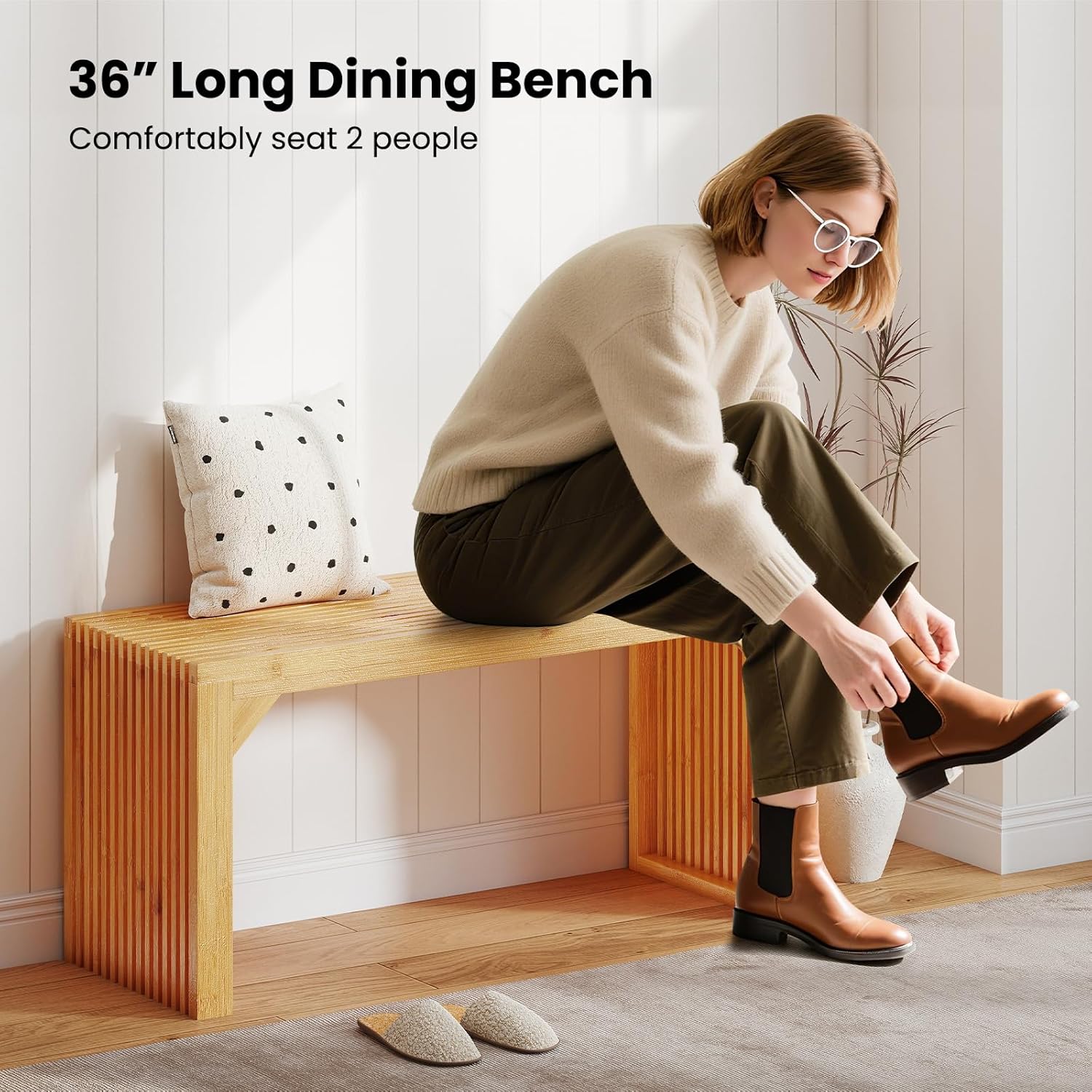 Giantex 36" Bamboo Dining Bench, 660Lbs Capacity, 2-Person Kitchen Table Bench for Living Room, Bedroom, Bathroom, Entryway Hallway, Front Door, End of Bed, Indoor Outdoor Use, 2 Pack