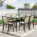 TLSUNNY Patio Outdoor Table W/ 1.69″ Umbrella Hole, 30"X 55" Rectangular Tempered Glass Patio Dining Table for 6, Outdoor Metal Furniture, All-Weather Use, for Patio, Graden, Backyard (Black)