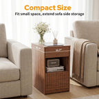 Eongdon Fluted Nightstand Set of 2, Mid Century Modern End Table with 2 Drawers and Open Storage, 11.7" W Narrow Bedside Table Organizer, Wood-Like Walnut Finish Compact Night Stand for Bedroom, Sofa