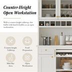 Merax 75" Tall Kitchen Pantry Storage Cabinet with Microwave Stand and Wine Rack, Pantry Storage Cabinet with 2 Pull Out Shelves and Glass Door, 35.4" W Coffee Bar Hutch for Dining Room,White