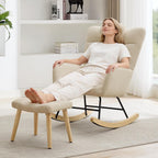 Garvee Nursery Rocking Chair with Ottoman, Teddy Upholstered Glider Rocking Chair with High Backrest, Armchair Reading Chair for Adults, Nursery, Bedroom, Living Room, Office, Beige with Ottoman