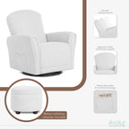 Evolur Vienna Swivel Glider with Ottoman, 360° Swivel, Without Nailhead Trim, Greenguard Gold & FSC-Certified, Nursery Chair in Fog Grey