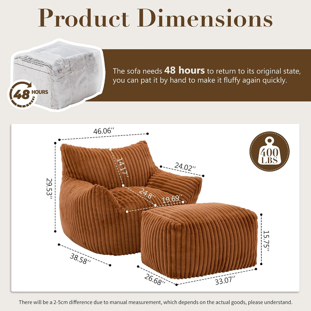 Oversized Bean Bag Chair for Living Room Furniture Bean Bag Chairs for Adults- Small Couch & Lounge Accent Chair for Living Room Chairs or Bedroom