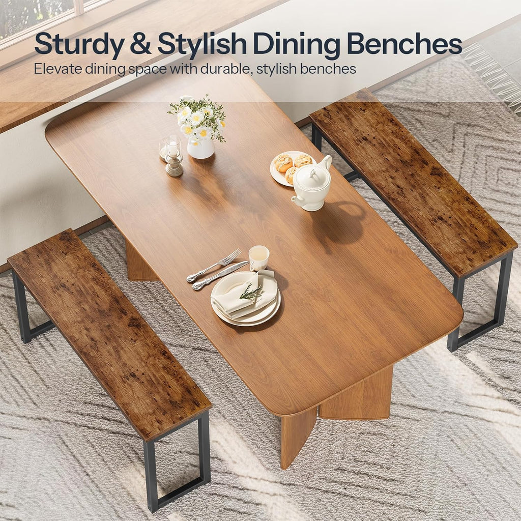 HOOBRO Dining Benches, Pair of 2 Industrial Style Indoor Benches, Durable Metal Frame, for Kitchen, Dining Room, Living Room, Rustic Brown BF01CD01