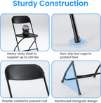 HealSmart 10-Pack Plastic Folding Chair, Portable Chair with Metal Frame, 330lb Capacity, Foldable and Stackable Chairs for Wedding, Party, Picnic, Office, Indoor/Outdoor Dining, Black