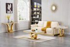 23'' Faux Marble End Table with High-Gloss U Base, Rectangular Marble Top Sofa Side Table for Living Room Office, Modern White Gold Accent Table with Stainless Steel Frame