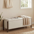 Usaint Wooden Storage Ottoman Bench, 47" Fabric Upholstered End of Storage Bench with Rubberwood Legs, Entryway Bench with Storage for Bedroom, Living Room, Reception, Cloakroom, Beige