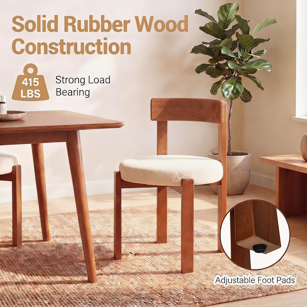 COSTWAY Wooden Dining Chairs Set of 4, Armless Upholstered Kitchen Chairs w/Curved Back & Teddy Fleece Padded Seat, Mid-Century Modern Accent Side Chair for Dining Room & Nooks, Small Space (Brown)