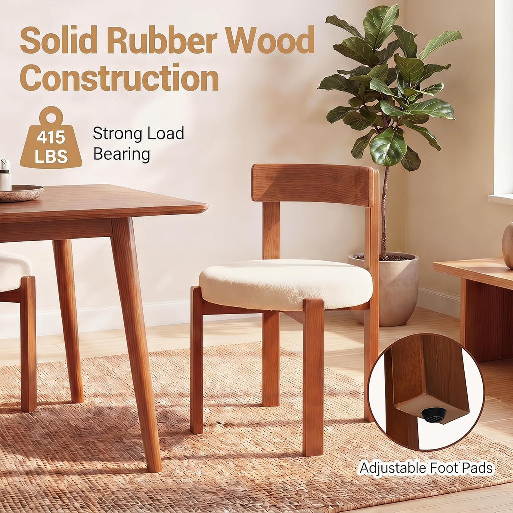 COSTWAY Wooden Dining Chairs Set of 4, Armless Upholstered Kitchen Chairs w/Curved Back & Teddy Fleece Padded Seat, Mid-Century Modern Accent Side Chair for Dining Room & Nooks, Small Space (Brown)