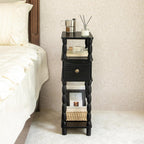 MaxSmeo Black Narrow Side Table, Narrow End Table with Storage, Skinny Small Nightstand with Drawer for Bedroom, Living Room, Small Spaces (Black)