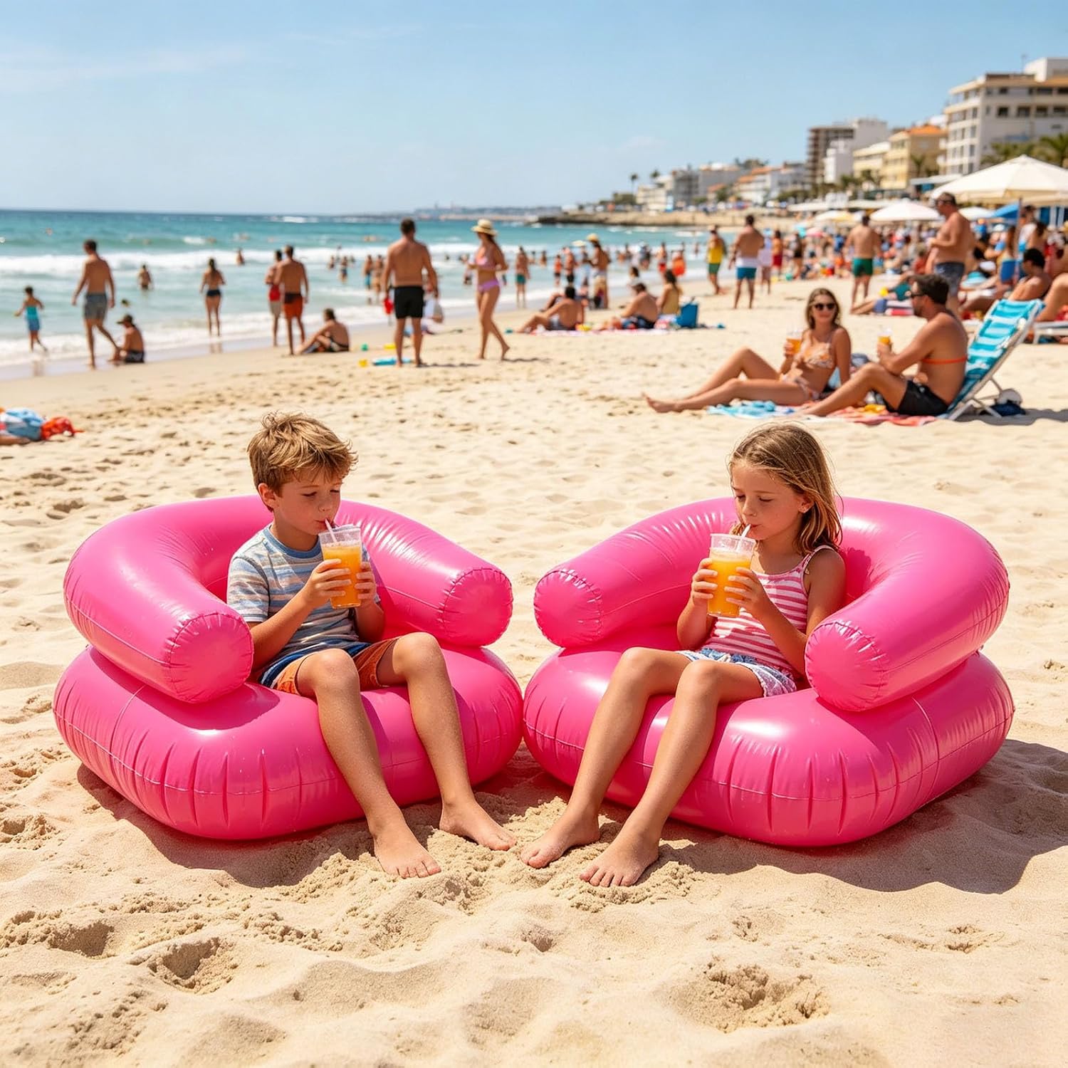2026 New Inflatable Chair for Kids, Waterproof PVC Blow Up Chairs with 2 Vents, Portable Novelty Blow up Couch Seat for Beach 90s Party Camping, Picnics Party Supplies (1Pc_Pink)