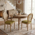 SoarFlash French Dining Chairs Set of 2, Vantage Dining Chair with Round Back, Wood Leg Farmhouse Country Rattan Dining Chair for Kitchen,Bedroom,Olive Green