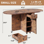 Jocoevol Round Folding Dining Table for 4, Space Saving Drop Leaf Kitchen Table with Storage Drawer, 6 Wheels Oval Gateleg Foldable Dining Table for Small Spaces(Vintage 47 * 23.6 * 30)