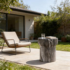 16" Weatherproof Side Table, End Table with Modern Geometry, Accent Table with Faux Terrazzo for Patio and Indoor Spaces, Marble