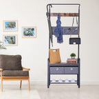 Sunnyglade Vintage Coat Rack 3 in 1 Hall Tree Entryway Organizer Shoe Rack | Entryway Organizer with Shoe Bench, Vintage 3-in-1 Hall Tree Coat Rack, Metal Frame, 5 Hooks, 4 Pockets & 2 Storage Boxes