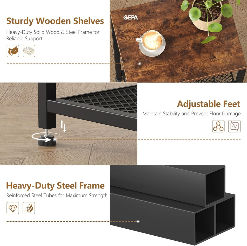Heybly Small Side Table Set of 2, Tall End Table with Adjustable Shelf, Nightstand, Telephone Table, Accent Table Stand, Entryway Table, Bedroom,Living Room, Office,Kitchen, Rustic Brown HET003SR2