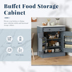 Bellemave Freestanding Coffee Bar Cabinet with Drawer & Adjustable Shelves, 35.4" H Kitchen Storage Cabinet,Coffee Bar Organizer for Small Spaces, White Marble Countertop, Anti-Tip Design.(Gray)