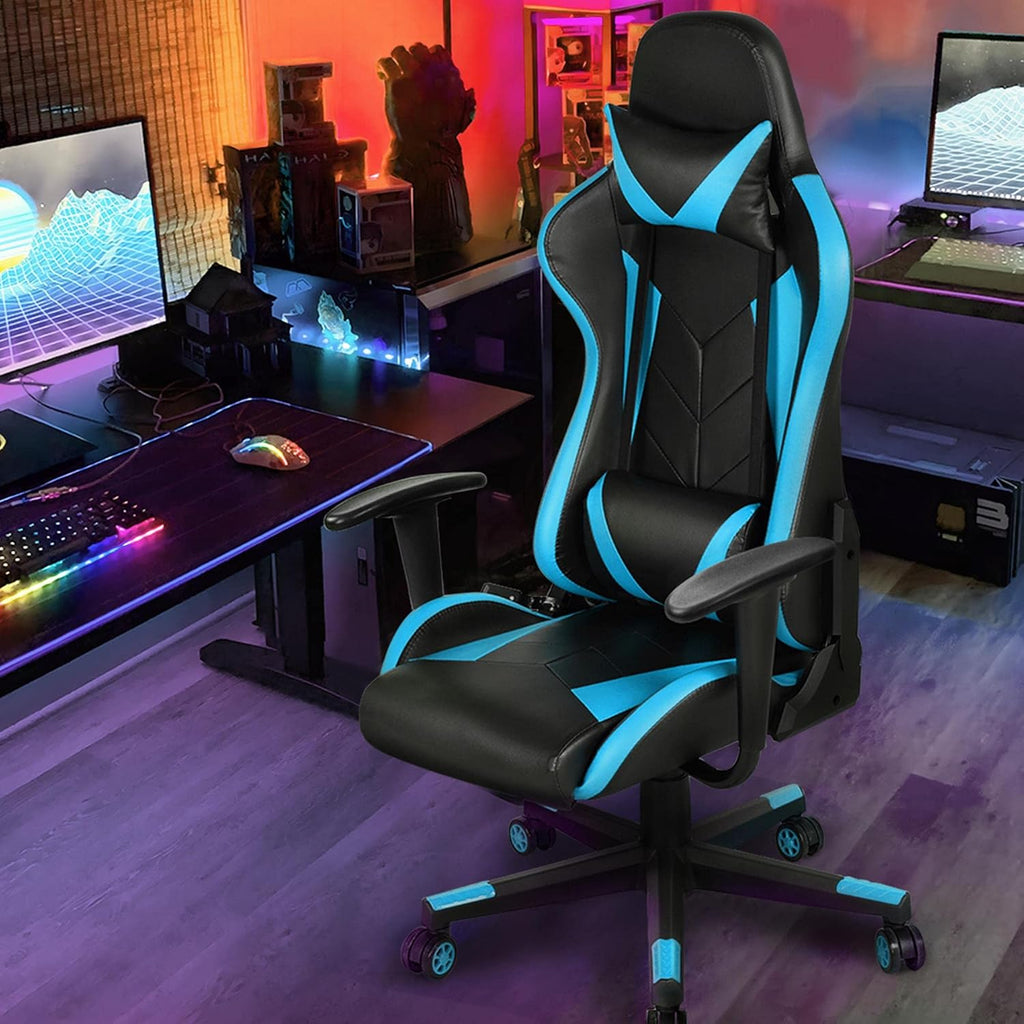 Topeakmart Video Game Chairs High Back Computer Gaming Chair Ergonomic Racing Office Chair with Lumbar Support Swivel Task Chair Neon Blue