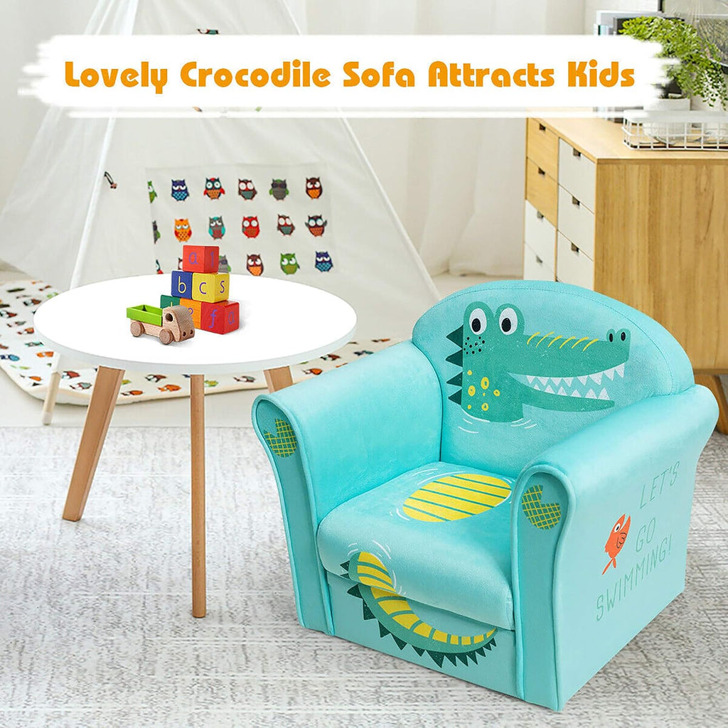 DORTALA Kids Sofa, Crocodile Pattern Kids Armchair w/Wooden Frame & Non-Slip Feet Nails, Sturdy Lightweight Toddler Furniture for Boys & Girls, Armrest Couch for Baby Room, Living Room, Preschool