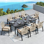 SUNSHINE VALLEY Patio Dining Chairs Set of 8, Heavy-Duty Woven Rope Outdoor Chairs with Waterproof Cushion and Wrought Iron Frame, All-Weather Outside Seating for Kitchen Garden Deck Backyard
