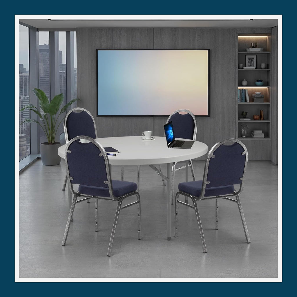 OEF Furnishings OEF9254-SV/2 Commercial-Grade Dome Back Banquet Stack Chair (Blue Fabric, Silver Powder-Coated Frame, 2-Pack)