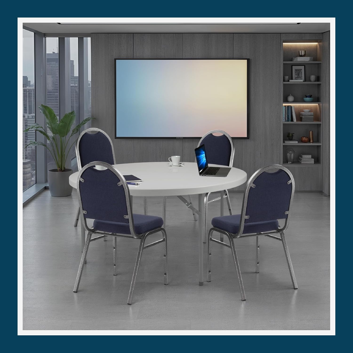 OEF Furnishings OEF9254-SV/2 Commercial-Grade Dome Back Banquet Stack Chair (Blue Fabric, Silver Powder-Coated Frame, 2-Pack)