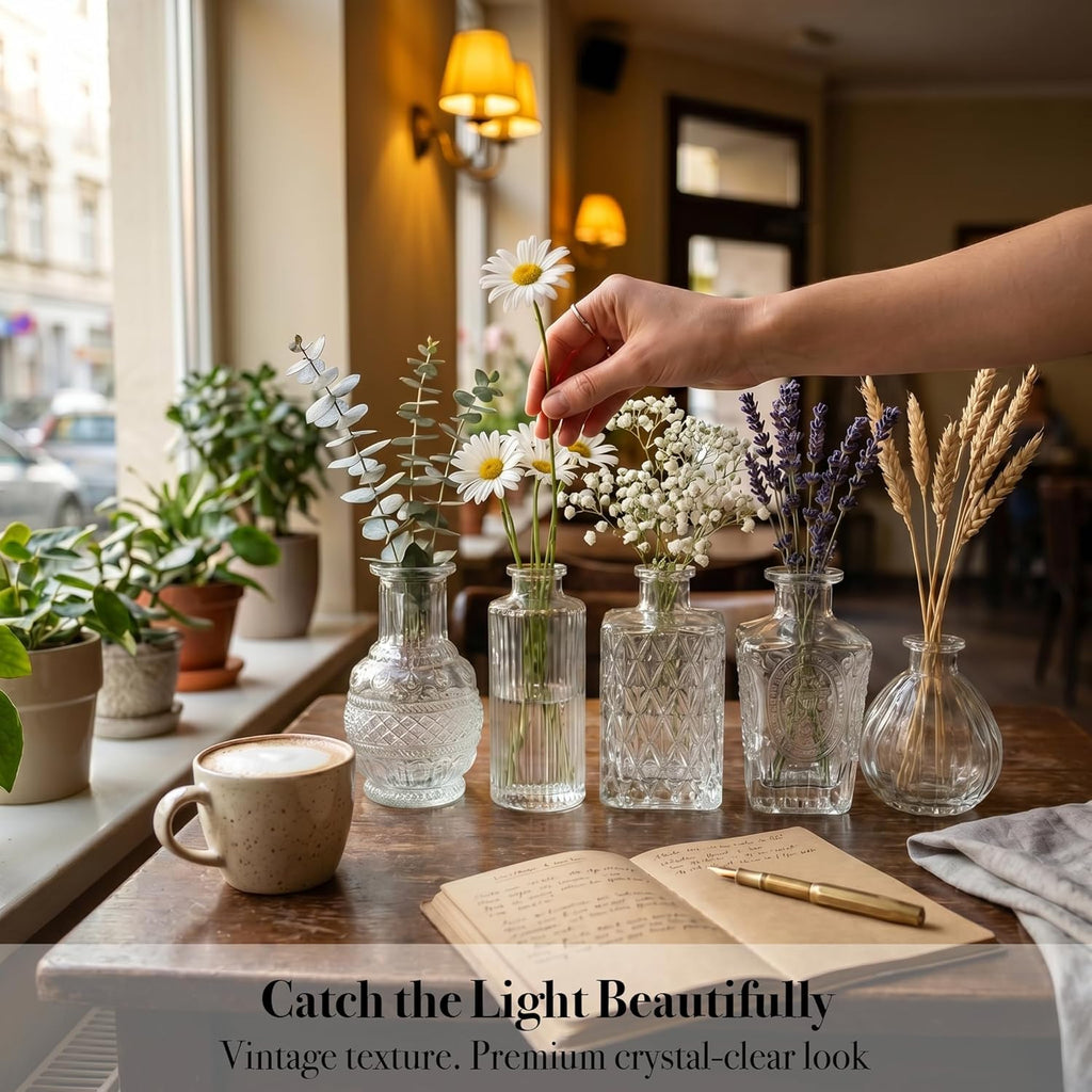 32 Pcs Clear Glass Bud Vases in Bulk, Small Vintage Bud Vase Set for Flowers, Mini Glass Vases for Wedding Centerpieces, Baby Shower, Table Decorations, Event Decor, 3.1"-5.1"