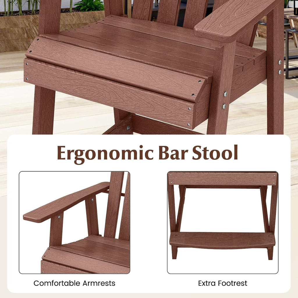 Tangkula Outdoor Bar Stool, HDPE Tall Adirondack Chair with Armrest & Footrest, Weather Resistant 47 Inch Counter Height Barstool Lifeguard Chair for Pool Deck Patio Garden, Balcony Chairs (2, Coffee)