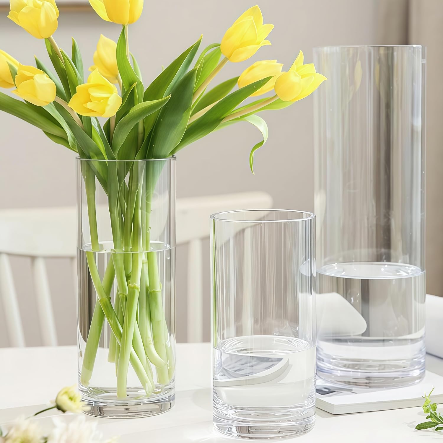 Tall Modern Clear Acrylic Cylinder Flower Vase 4x12 Inch Set of 2 | High Transparency, Unbreakable, Lightweight, Easy To Clean, for Arrangement, Home Decor, Wedding Centerpiece