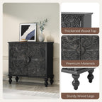 Buffet Cabinet with Storage, Accent Cabinet with 2 Carved Doors, Solid Wood Sideboard with Adjustable Shelf, Vintage Cabinets for Kitchen, Living Room, Entryway, Black