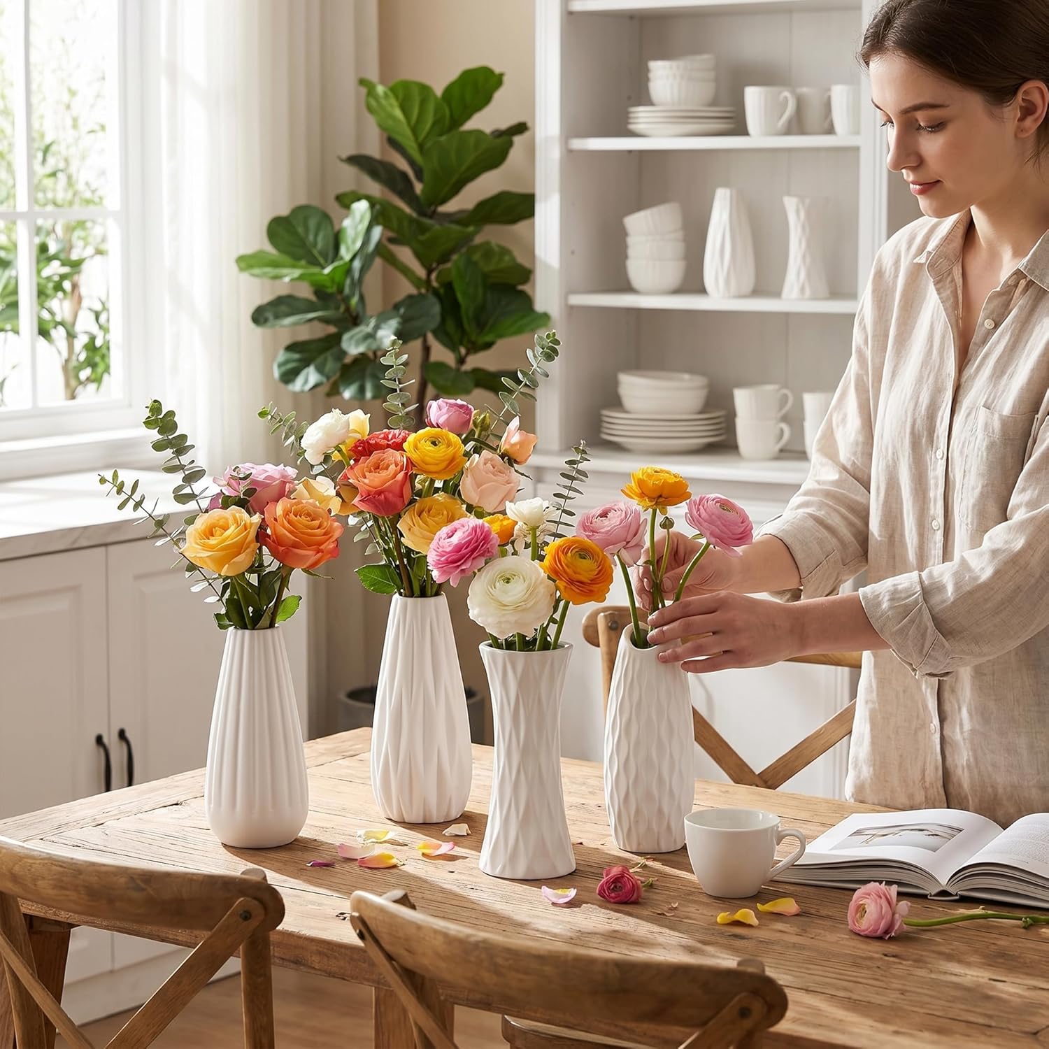 Kimdio White Ceramic Bud Vase for Table Decor, 12pcs Small Pottery Vases for Flowers Mini Ceramic Vases for Pampas Grass Vase Bulk for Wedding Dining Room Christmas Home