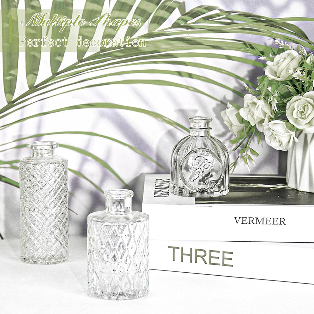 Set of 12 Glass Bud Vase Set, Small Vintage Clear Flower Vase Centerpieces for Table Bulk Cute Rustic Style Mini Vase for Home Decor Wedding Baby Shower Birthday Party