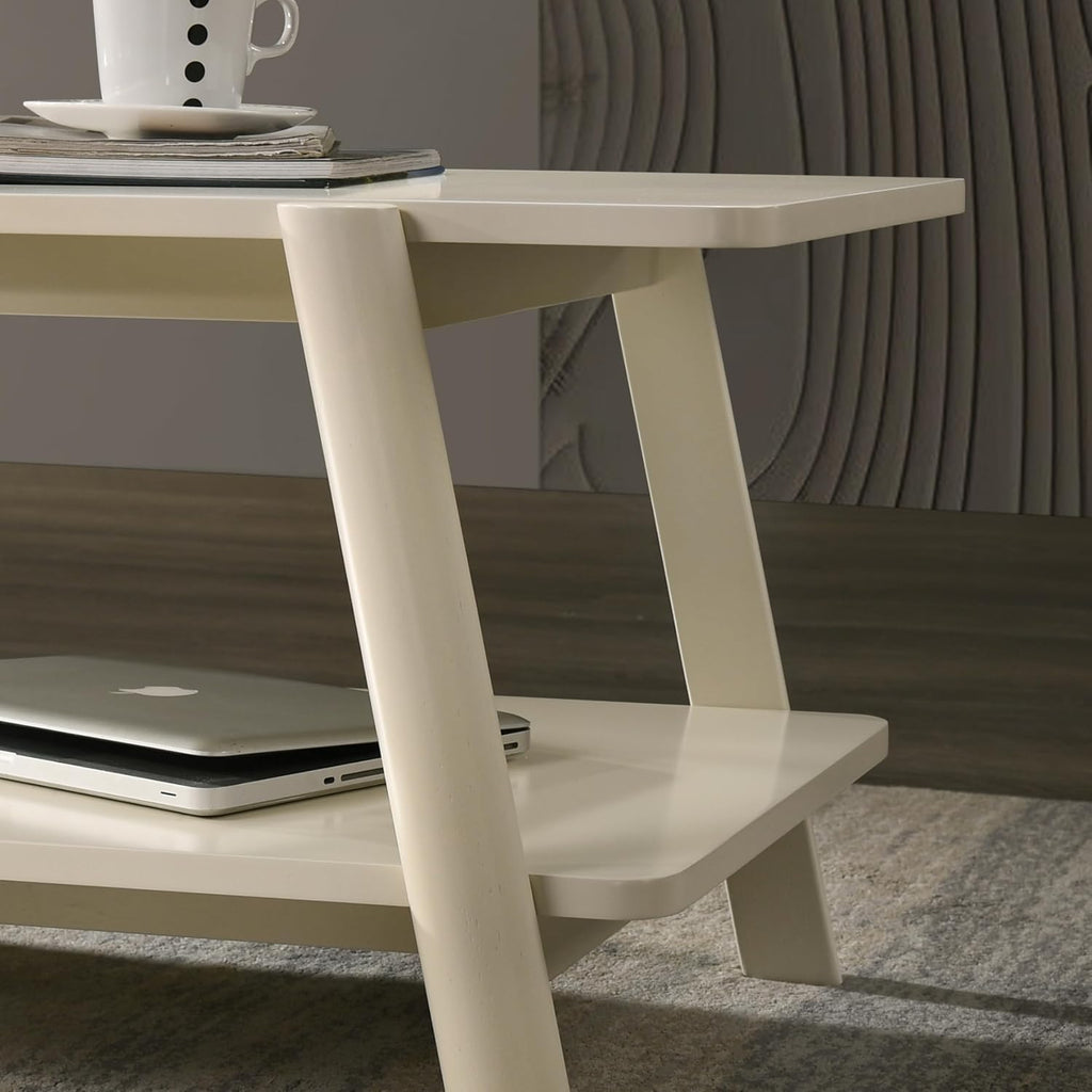 Roundhill Furniture Metz Mid-Century Modern Wood Shelf End Table, Off-White Finish