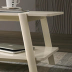 Roundhill Furniture Metz Mid-Century Modern Wood Shelf End Table, Off-White Finish