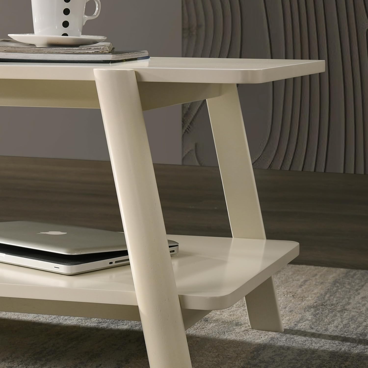 Roundhill Furniture Metz Mid-Century Modern Wood Shelf End Table, Off-White Finish