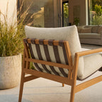 Modway Nomi Teak Wood Outdoor Sling Accent Chair in Sand - Faux Leather Vegan Patio Armchair with Removable Cushioned Upholstery