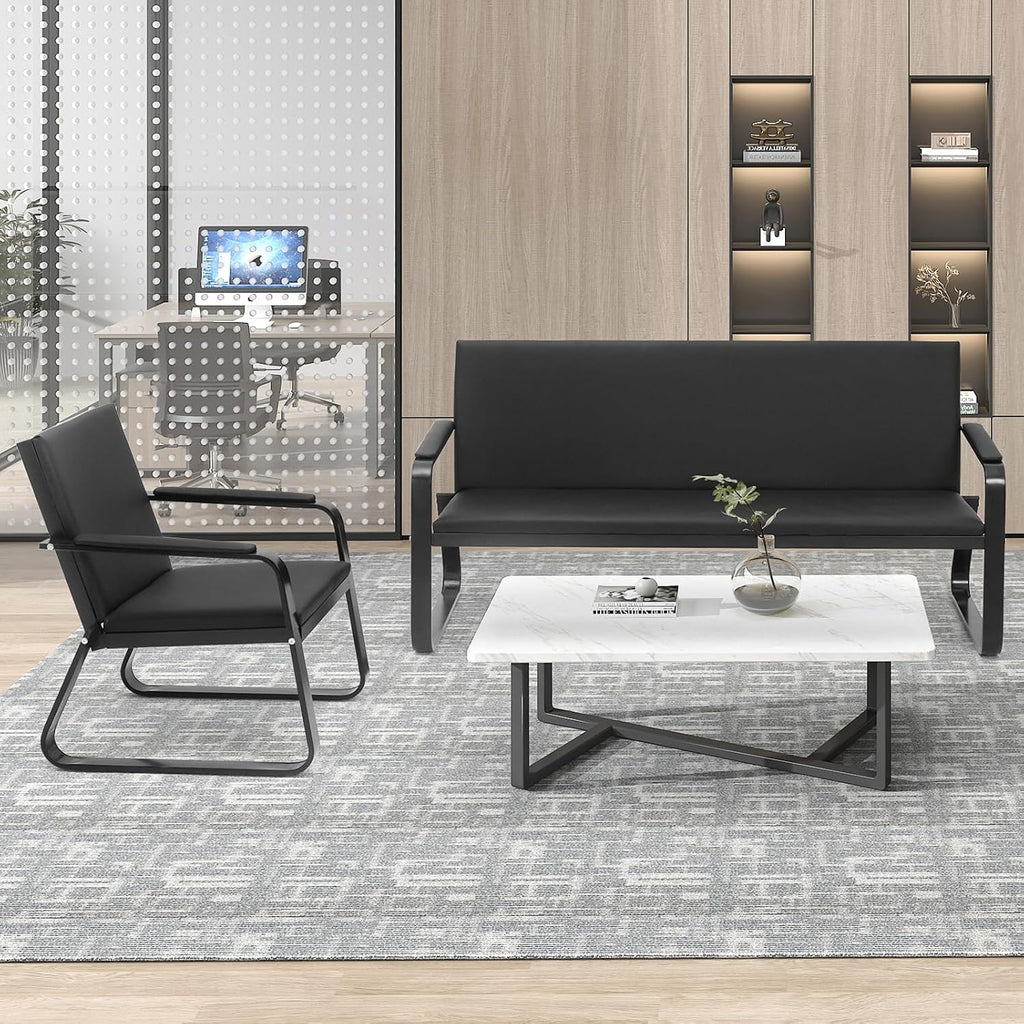 wonline 3-Seat Waiting Room Bench with Armrest PU Leather Office Waiting Room Furniture, Office Guest Seating Lobby Conference Reception Chair for Airport Clinic Hospital